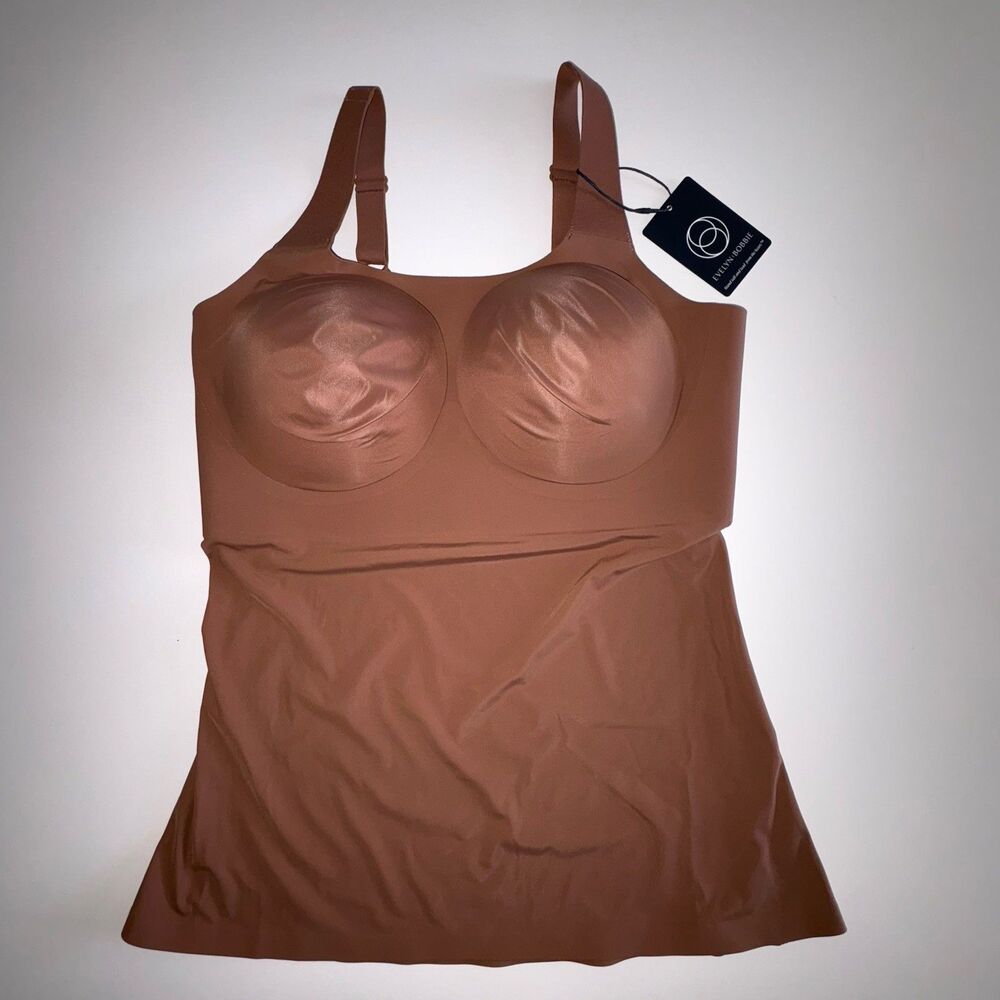 Evelyn Bobbie Structured Scoop Bra Tank Clay Size Large Adjustable Straps NEW